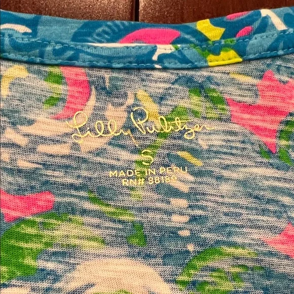 Lilly Pulitzer Etta V-Neck Seabreeze Blue Hey Gull Friend - Picture 3 of 5